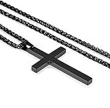 Reve Jewelry Stainless Steel Black Cross Pendant Necklace for Men Women, 24'' Black Link Chain