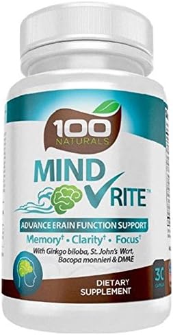 100% Natural Brain Function Support for Memory, Focus &amp; Clarity – All-in-One Mental Performance Supplement, With Ginkgo Biloba, St John's Wort, DMAE, L-Glutamine, Bacopa &amp; More, By 100 NATURALS