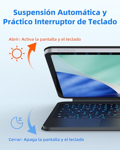 Bettdow Keyboard for iPad Air 11" M4 2026/M3 2025/M2 2024, Spanish Ñ Lightweight Aluminum Alloy Magnetic Floating Design Keyboard with Trackpad for Air 5th/4th 10.9"/iPad Pro 11" 4th/3rd/2nd/1st, Black