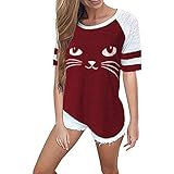 Cute Cat Print Tops Womens Summer Blouse Short