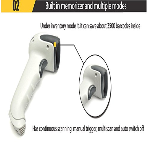 1D Bluetooth Barcode Scanner MUNBYN Wired+ Wireless 2 in 1 Laser Barcode Reader for Android iOS Windows System… (White)