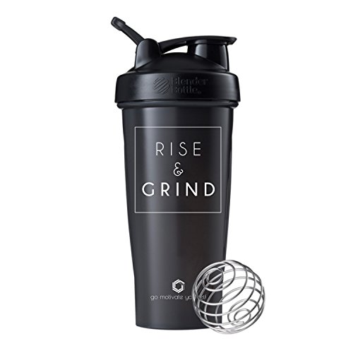 Rise & Grind on BlenderBottle Brand Classic Shaker Cup, 28oz Capacity, Includes BlenderBall Whisk (Black - 28oz)