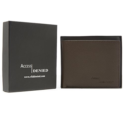 Access Denied Mens RFID Blocking Wallet Bi-Fold Leather (Chocolate Truffle-Pebble)