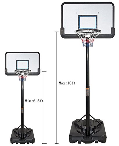 KLB Sport Pro Court Height Adjustable Portable Basketball Hoop System w/Wheels, 43 Inch Backboard (Black-10 FT)