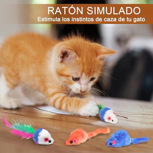 SORALEK Kit de 24 Juguetes para Gato, Incluye Tunel para Gato de 120cm, Palo Guía, Pelotas, Ratones y Mas, Juguetes para Gatos Interactivos