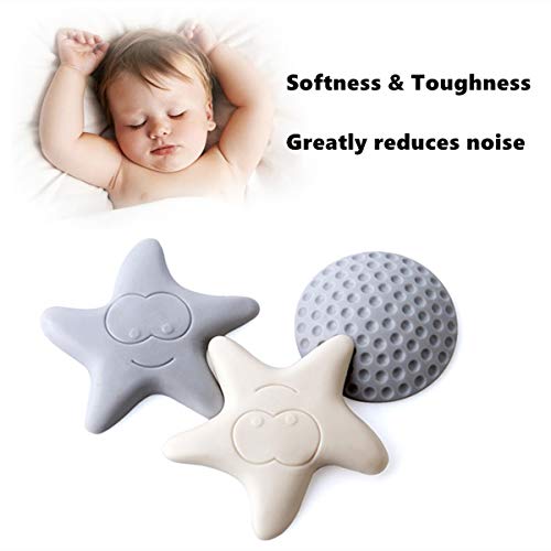 Door Handle Bumper Self-Adhesive Wall Protector Soft Smile Star Door Knob Wall Shield Rubber Buffer Crash Pads Door Stoppers for Furniture Crafts Glass Table, Pack of 5, Grey