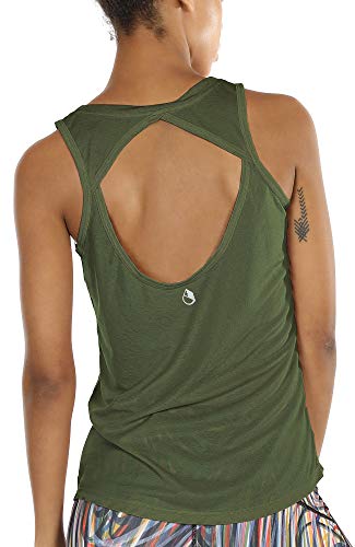 icyzone Yoga Tops Activewear Workout Clothes Open Back Fitness Racerback Tank Tops for Women(S,Green)