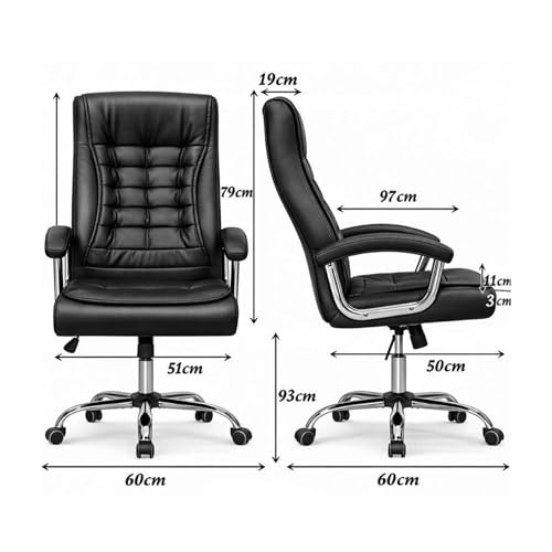 Cadeira de Escritório Ergonômica Presidente (Preta) - PREMIUM COMFORT: reclinável, altura ajustável, giratória, de couro sintético com molas ensacadas.