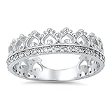Cubic Zirconia Crown Eternity Band .925 Sterling Silver Ring Size 5