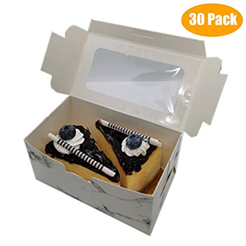 30 Pack Marble Cookie Boxes With Window - Standard 6.3" x 3.54" x 2.95" - Marble Bulk Pastry Boxes - Multipurpose Bakery Boxes With Window - Cake boxes, Muffin boxes, Wedding Party Favor Boxes Bulk And Treat Boxes Party Favors