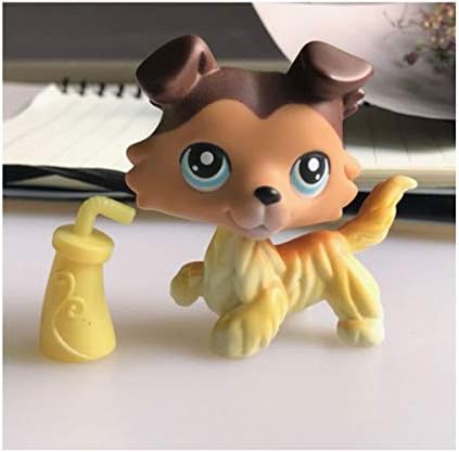 Emmas (US Warehouse) lps Collie #58 Yellow Body with Brown Eairs with lps Accessories Drinks lps Puppy with Paw Up Best Gift for Kids Collectable Figures