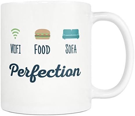 Wifi Food Sofa Perfection Coffee Mug - Signal, Burger, Couch - Funny 11oz White Tea, Coffee Cup