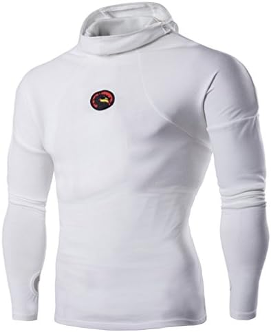 qingdg Stretch Cotton Sweatshirt Men Long Sleeve Face Masked Hoodies Compression Tracksuit Slim Fit Pullover Spring Fashion M-3XL White XL