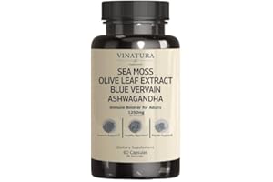 VINATURA Organic Sea Moss, Blue Vervain - with Black Seed Oil, Ashwagandha, Ginger, Burdock Root Capsules - 1250mg per Serving, *USA Made &Tested* Immune Booster for Adults