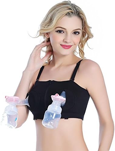 Weshiny Hands-Free Breast Pump Bra for Breastfeeding-Nursing Bra-Maternity Bra-With or Without Strap, XS-M/ L-XXL (L/XL/XXL, black)