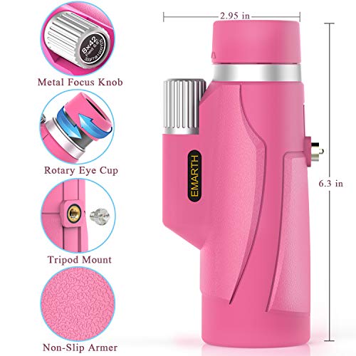 Emarth Hawkeye Monocular 8x42 High Power Bak4 FMC Compact Telescope for Hunting Boating Wildlife Pink