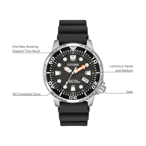 Citizen Promaster Dive Eco-Drive Watch, 3-Hand Date, ISO Certified, Luminous Hands and Markers, Rotating Bezel