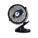 Glovion Mini Desk Fan,Clip on Stroller Fan with 2600mAh Battery and 6.5 ft Micro USB Charging Cable - Black