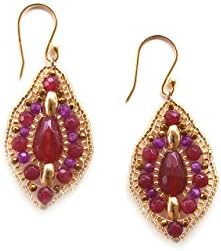 Red Dangle Earrings Drop Agate Stone Beaded 24k Gold-lined Cristal Seed Beads Special Occasion Jewelry