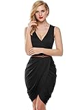 Meaneor Women Wrap V Neck Sleeveless Sexy Draped Cocktail Club Dress w/ Belt
