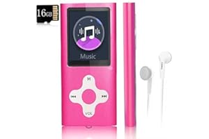 XIDEHUY Mp3 Player,Music Player with a 16 GB Memory Card Portable Digital Music Player/Video/Voice Record/FM Radio/E-Book Reader/Photo Viewer/1.8 LCD (Pink)