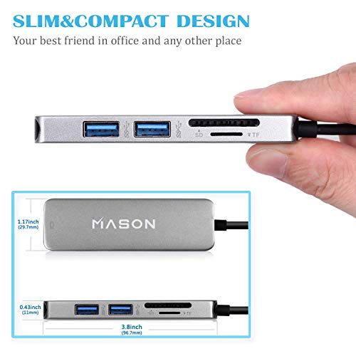 USB C Hub, 5 in 1 Multi Port Type C to HDMI Adapter, Type C Combo Hub(Thunderbolt 3) with HDMI, SD/Micro Card Reader, 2 USB 3.0 Ports for MacBook, iMac, and More USB C Devices.