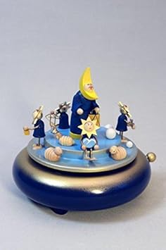 Spieldose Mond mit Sternenquartett, 18er Spielwerk: „Kleine Nachtmusik“ 12 cm Spieluhr Erzgebirge NEU