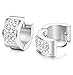 LOYALLOOK 3 Row Crystal Inlaid Stainless Steel Womens Mens Hoop Huggie Silver Tone