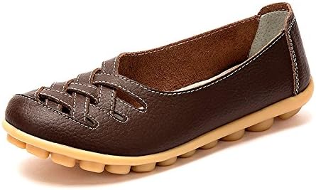 Women's Loafers Leather Slip On Round Toe Casual Flats Walking Shoes for Women
