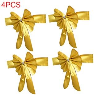 Justoshop 4 pcs Strap Wide 6cm Bow Diameter 25cm Wedding Hotel Chair Cover Bowknot Decoration Free Tie Elastic Chair Back Bow - Gold