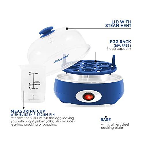 Elite Gourmet EGC322CBL Easy Egg Cooker Electric 7Egg Capacity, Soft, Medium, HardBoiled Egg