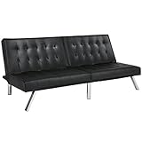 Best Choice Products Modern Leather Futon Sofa Bed Couch Recliner Lounger Sleeper w/ Chrome Legs - Black