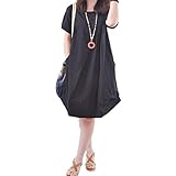 Fedi Apparel Women Cotton Linen Short Sleeve Ruffle Hem Blouse Loose Dress