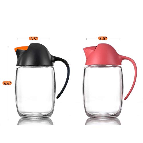 2 Pack Olive Oil Dispenser Bottle with Automatic Cap 21oz Glass Oil and Vinegar Dispenser Bottle for Kitchen, No Drip Condiment Dispensing Cruet Container with Precise-Pour Spout (Black+Red)