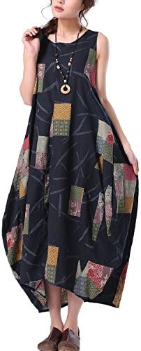 Fancy beautystyle Women's pattern dress cotton dress linen maxi dress sleeveless dress