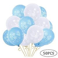 50PCS Christmas Snowflake Balloons - Perfect for Christmas and Winter Wedding Decorations/Winter Wonderland Party/Baby Shower Birthday Party Supplies (White + Blue)