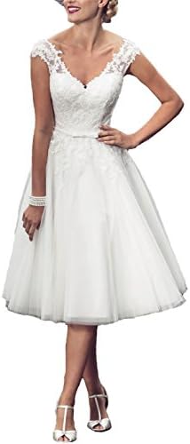 Monkidoll Women's Short Wedding Dresses Tea Length Garden Bridal Gowns White US 12