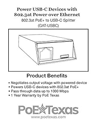 PoE+ Splitter Conversor para dispositivos no PoE de 5 V, 12 V, 19 V o salida USB C con varias opciones de compatibilidad