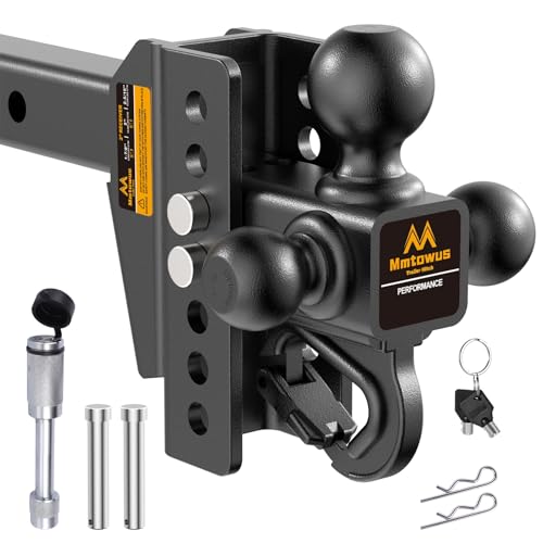 Mmtowus Adjustable Trailer Hitch - Drop Hitch Fit 2" Receiver -6" Drop/Rise | Tri Ball Mount with Hook (1-7/8'', 2'' & 2-5/16''), 12,500 LBS GTW Tow Hitch, 3 Ball Hitches for Trucks, RVs, Camper, SUV etc