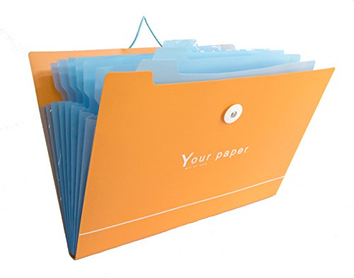 BEGOO 8 Pockets Tabs Expanding File Folder Colorful Document Holder High Capacity Binder Wallet A4 Letter Size for Cards Bills Storage Elastic String Button Closure for School Office Suppliesï¼ˆOrangeï¼‰