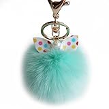 Bestpriceam New Fox Fur Ball with Artificial Fox Head Inlay Pearl Rhinestone Key Chain with Bow