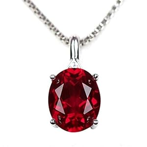 Blood Red Ruby Pendant Necklace, Created Ruby, July Birthstone, Sterling Silver Pendant for Women, Engagement Cocktail…