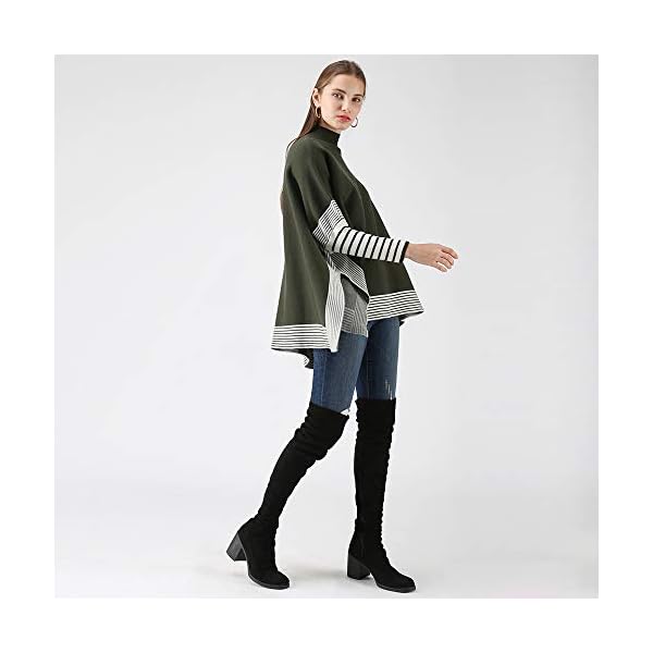 CHICWISH Women's Mustard/Black/Caramel/Olive/Grey Striped Oversize Soft Knit Cape Sweater Pullover - Image 8