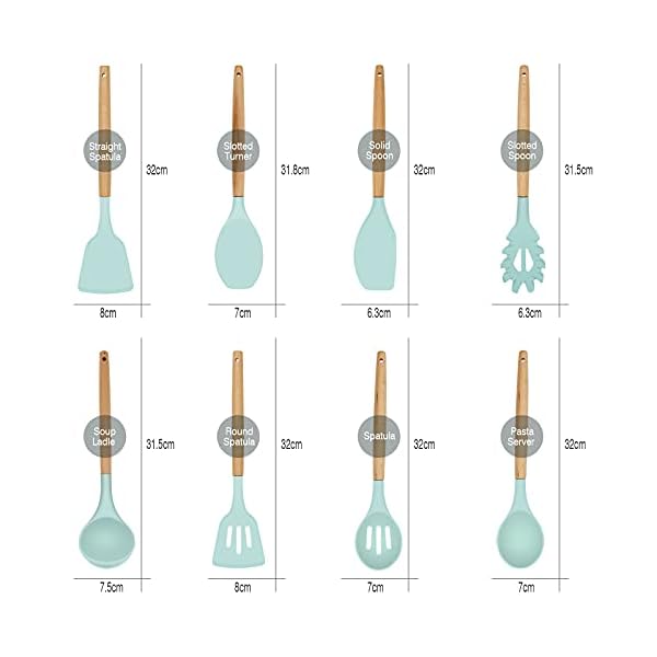 Kitchen-Utensils-Set-9-Pcs-Non-Stick-Silicone-Cooking-Kitchen-Utensils-Spatula-Set-with-Holder-Wooden-Handle-Heat-Resistant-Silicone-Kitchen-Gadgets-Utensil-Set-Green Silicone Kitchen Utensil Set, 9 Pcs Non-Stick Cooking Kitchen Utensils Spatula Set with Holder, Wooden Handle Heat…