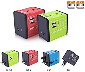Travel Adapter with 2 USB Charger All in One Universal Plug Adapter Charger Over 150 Courties International Travel Power Plug Wall AC Adapter Universal AC Socket Outlet for Android and iOS Red