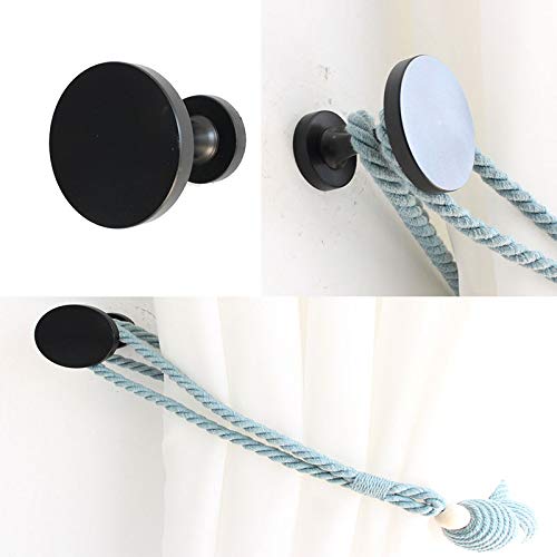 Chictie 2 Pack Round Medallion Holdbacks Drapery Metal Wall Hooks Curtain Rod Hanger Nordic Simple Style Home Bedroom Decor (Black)