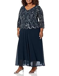 J Kara womens Plus Size 3/4 Sleeve With Scallop