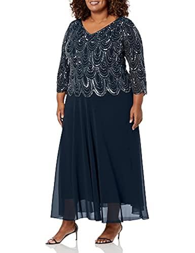 J Kara womens Plus Size 3/4 Sleeve With Scallop Beaded Pop Over