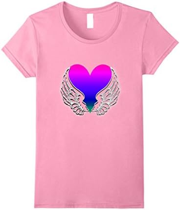Womens Angel Wings and Rainbow Heart T Shirt Small Pink