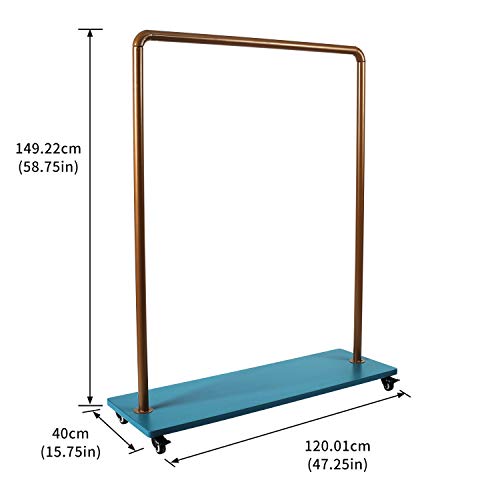 HOME BI Industrial Pipe Clothing Rack, Heavy Duty Garment Rack for Laundry Room,Rolling Clothes Rack with Shelf，Lockable Wheels,Blue - Thumbnail 5